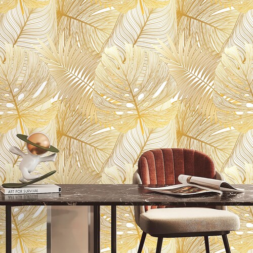 Gold Leaf Wallpaper Peel and Stick Palm Leaf Wallpaper Etsy