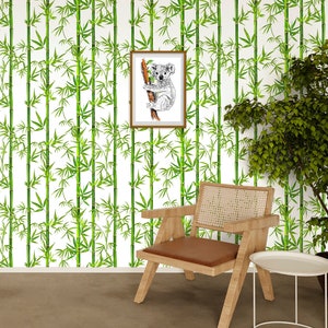 Bamboo Wallpaper Peel and Stick, Tropical Wallpaper, Green Leaf Wallpaper, Exotic Wallpaper, Removable Wall Paper