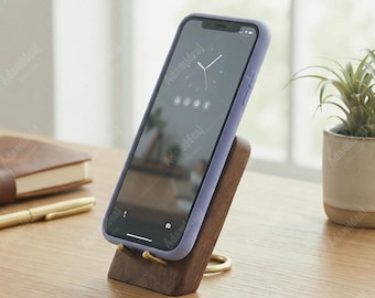 Walnut Wood Phone Stand, Handmade Desktop Cell Phone Holder, Minimalist Desk Accessory