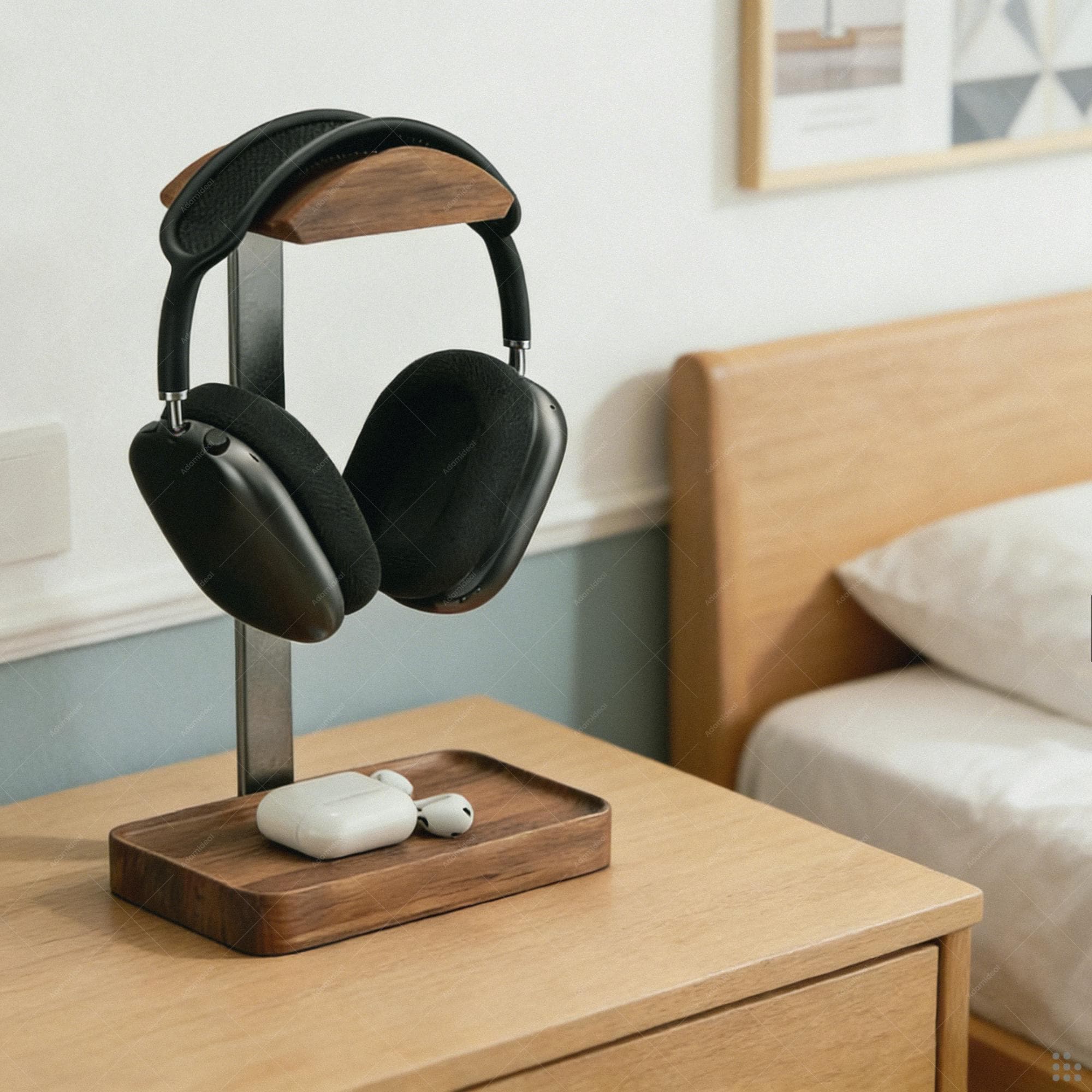 Earphone Rack Walnut Wood Aluminum Headphone Stand, Desktop Gaming Headset Holder ...