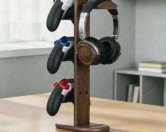Multifunctional Headphone Stand | Switch & Xbox Controller Stand | Wooden Desk Organizer