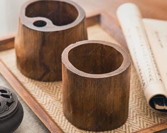 Vintage Wood Pen Holder, Handmade Desk Organizer, Pencil Cup for Office & Home