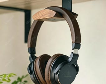 Soporte de pared para auriculares de nogal/haya, soporte para auriculares gaming con tornillo para debajo del escritorio.