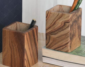 Handmade Camphor Wood Pen Holder: Desk Organizer, Pencil Cup