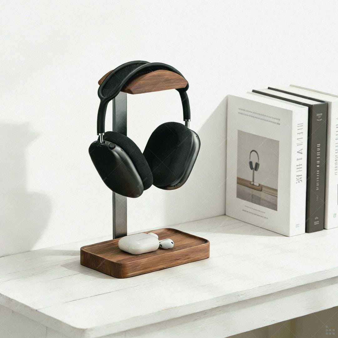 Earphone Rack Walnut Wood Aluminum Headphone Stand, Desktop Gaming Headset Holder ...