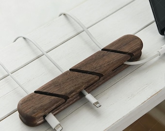 Wooden Cable Organizer, Multi Slot Wire Holder, Desk Management Stand