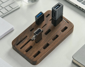 Solid Walnut Wood Memory Card Organizer | SD Card USB Drive Holder