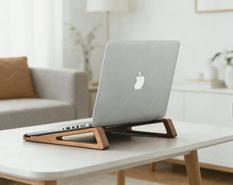 Walnut Wood Laptop Stand, Vertical Floating Cooling Riser, MacBook & Gaming Laptop Holder