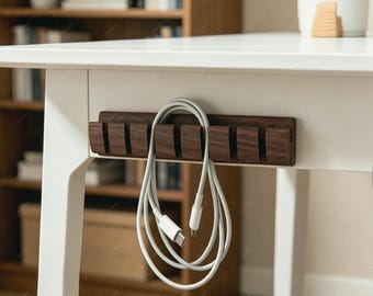 Wood Cord Organizer | Wire Holder Clip | Desktop Management & Office Accessory