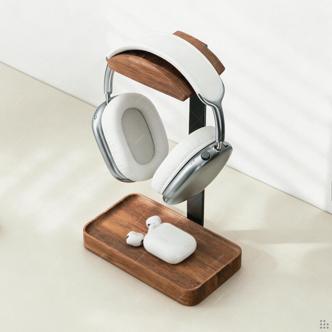 Earphone Rack Walnut Wood Aluminum Headphone Stand, Desktop Gaming Headset Holder ...