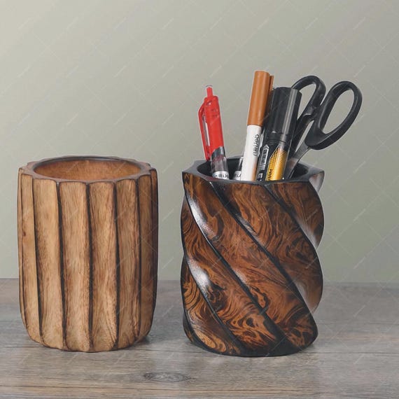Handmade Mango Wood Pencil Holder: Rustic Desk Organizer