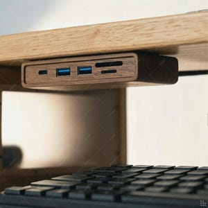 Hub USB 5 en 1 de nogal, estación de acoplamiento SD TF, soporte para monitor de escritorio imagen 7