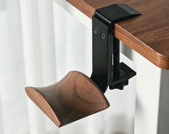 Walnut & Beech Wood Clamp Headphone Stand | Desk Headset Holder No Drill Metal Mount