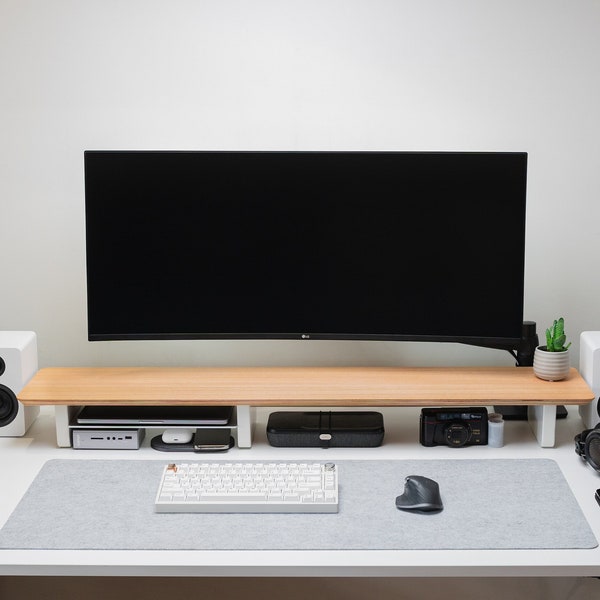 Oak Desk Shelf & Monitor Stand System | Desk and Home Organisation | Home Office Storage and Wood Desk Accessories