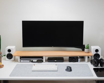 Oak Desk Shelf & Monitor Stand System | Desk and Home Organisation | Home Office Storage and Wood Desk Accessories