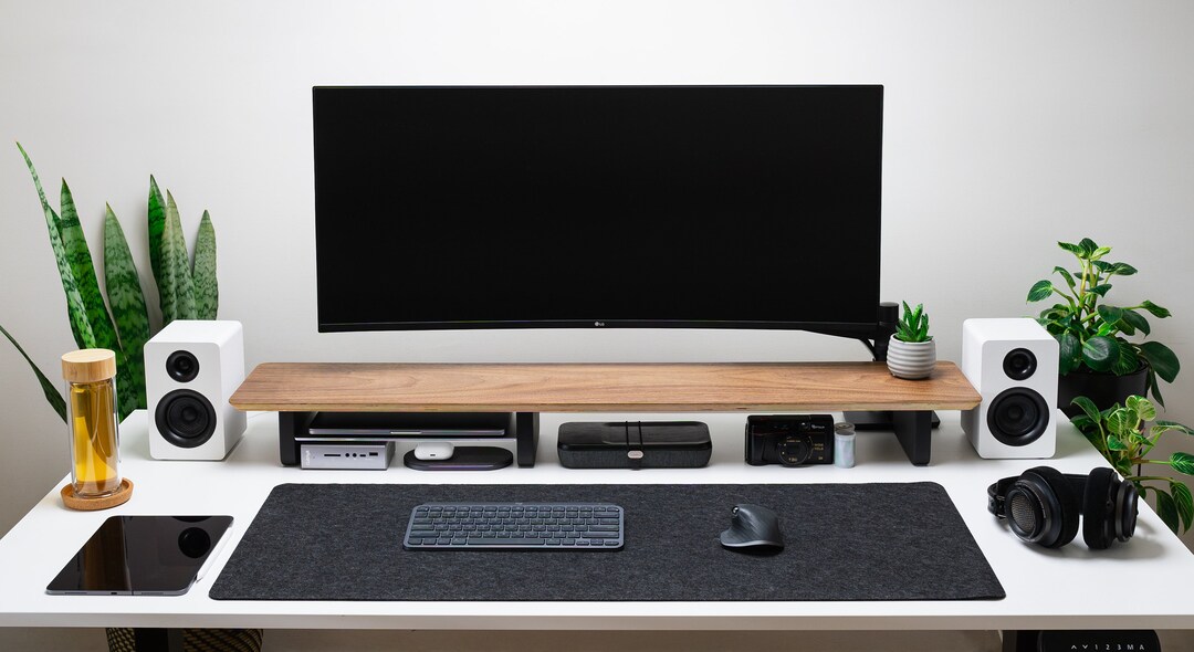 Walnut Desk Shelf & Monitor Stand Desk and Home Organisation Home Office Storage and Wood Desk