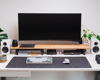 Oak Desk Shelf: Handmade Monitor Riser, Home Office Organization