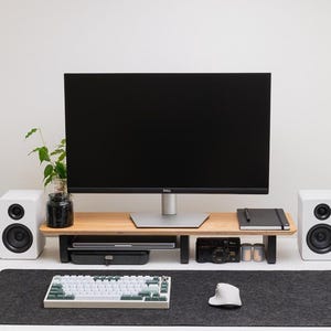 Oak Desk Shelf: Handmade Monitor Riser, Office Organization