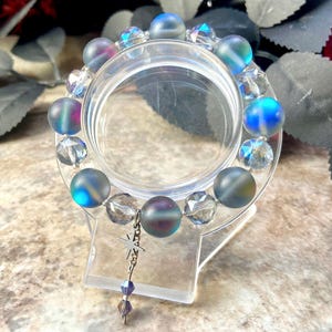 Cosmic Clarity – Handmade Gemstone Bracelet – Black Aura Quartz & Clear Blue Crystal with Star Charm