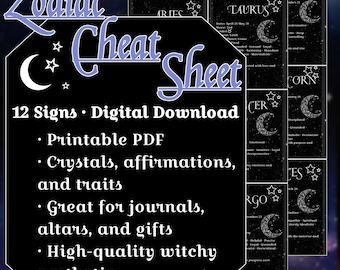 Guía rápida del zodíaco - Guía de astrología, correspondencias de cristales (PDF imprimible)