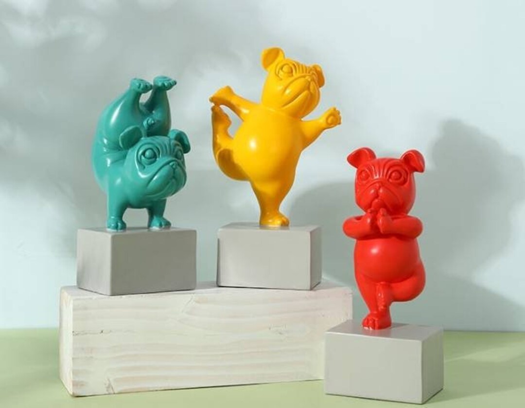 Lovely Yoga Pugs Statue Resin Figurines Nordic Creative Etsy