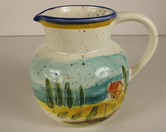 Julie Ueland Backsplash White Salmon Wa Handmade Original Ceramic Pottery Speckled Pitcher Glossy Signed 9x7x6 in Made in USA Vintage 2000