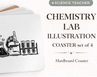 Chemistry Lab Illustration Coaster set of 4 | Hardboard Coaster