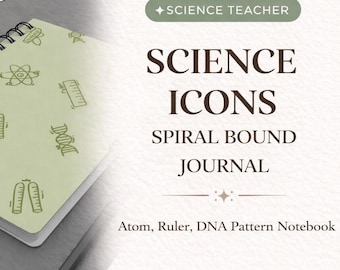 Science Icons Spiral Bound Journal | Atom, Ruler, DNA Pattern Notebook