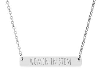 Women in STEM Horizontal Bar Necklace | Engraved Nameplate