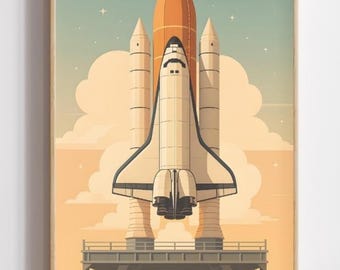 Retro Space Shuttle Exploration Digitaldruck • NASA Style Wanddekoration • Jungenzimmer Wandkunst