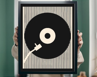 Mid Century Modern Plattenspieler Kunst Retro Vinyl Abstrakte minimalistische Musik Dekor Digitaldruck 2