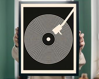 Mid Century Modern Plattenspieler Kunst Retro Vinyl Abstrakte minimalistische Musik Dekor Digitaldruck