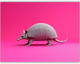 Pop Armadillo Minimalistischer Druck, Neon Pink Tierkunst, moderne Wanddekoration