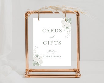 Wedding Cards and Gifts Table Sign | Personalized with White Peonies -  8x10in