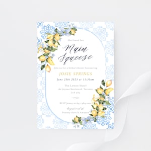 Mediterranean Bridal Shower Lemons Invitation 5x7in -  PDF Digital Download
