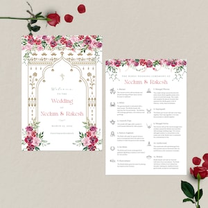Hindoe-huwelijksprogramma | Hindoe-ceremonie | Aangepast trouwprogramma | Hindoe-infographics | Rozen gouden mandap