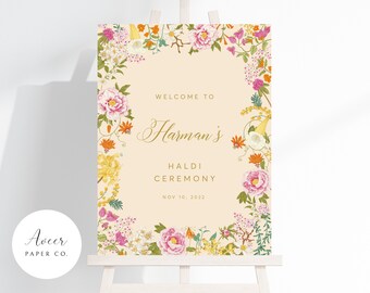 Haldi/Sangeet Vintage Bloom Welcome Sign | Indian Wedding | Punjabi wedding | Maiyan | Choora - 18"x24"