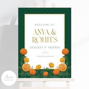 Welcome Sign | Indian Wedding Marigold Flowers | Sangeet | Mehndi | Haldi | Maiyan | Choora - 18&quot;x24&quot;