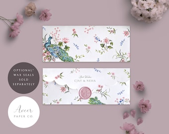 Peacock blooms Shagun/Cash Envelopes - Personalized - Pack of 10