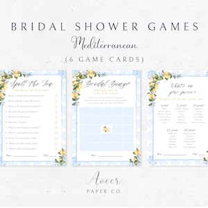 Mediterranean Bridal Shower 6 Games with Lemon design - 5x7in - Instant Digital Download
