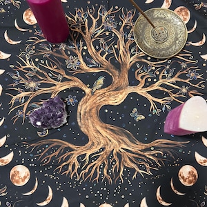 Tree of Life Tarot Altar Cloth – Sacred Divination Reading Mat, Crystal Healing