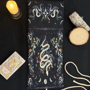 Floral Snake Tarot Card Bag – Mystical Divination Pouch, Oracle Deck Storage