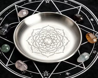 Lotus Flower Silver Candle Altar Plate - Sacred Meditation Ritual Holder Tray for Spiritual Ceremonies