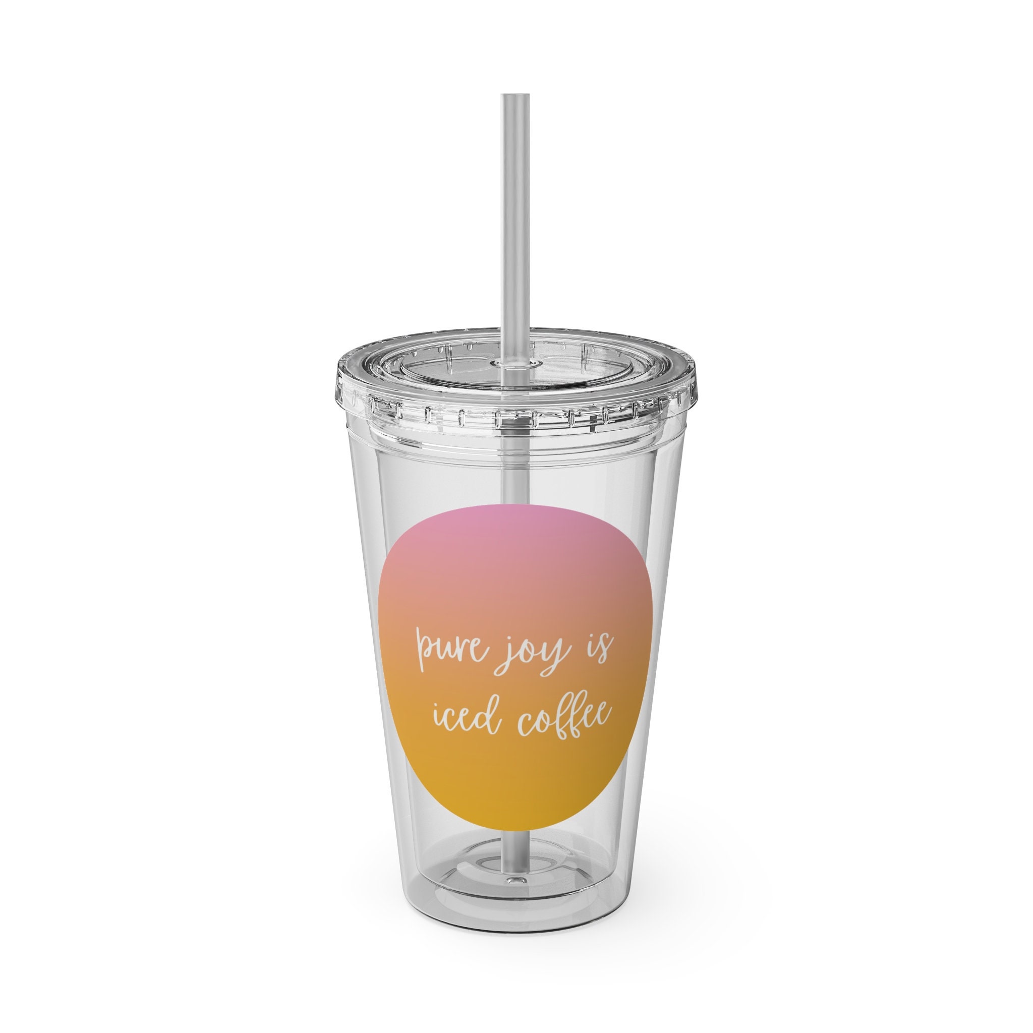Smoothie Cup with Straw and lid, Iced Coffee Cup Studded Cup Tumbler  Plastic Double-Walled Travel Cup for Iced Coffee Cold Drinks Water Slush  Smoothies(710ml)by Casewin 