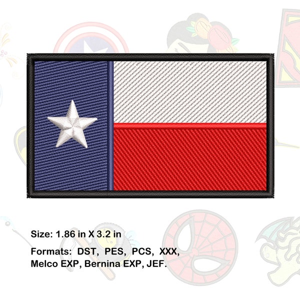 Texas Flag Machine Embroidery Design. 1.86 in X 3.2 in