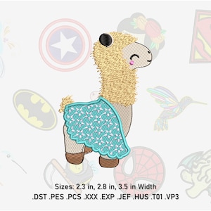 Llama Machine Embroidery Design. Little Llama Embroidery Design, Cartoon embroidery design. 3 Sizes.