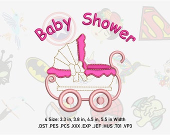 Diseño de bordado de cochecito de bebé para baby shower (descarga digital)