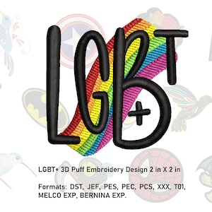 LGBT+ 3D Puff Embroidery Design, 2 in X 2 in. Puff Embroidery Designs