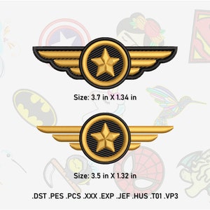 Military Insignia Embroidery Design: Wings & Star (Digital Download)