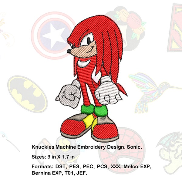 Knuckles Machine Embroidery Design. Sonic. 3 in X 1.7 in